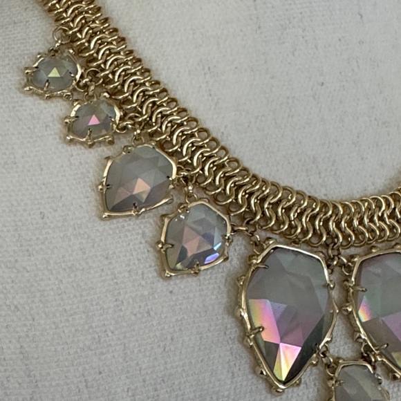 Vintage Kendra Scott Elegant Gretchen Statement Necklace Gold Iridescent Slate - Picture 9 of 17